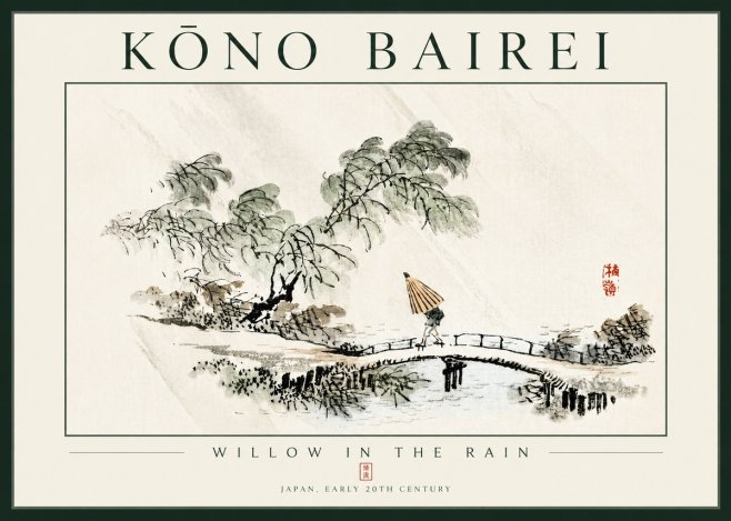 Kōno Bairei Willow in the Rain No4 - Plakat