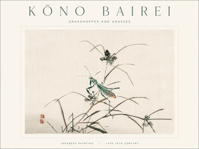 Kōno Bairei Grasshopper and Grasses No1 - Plakat