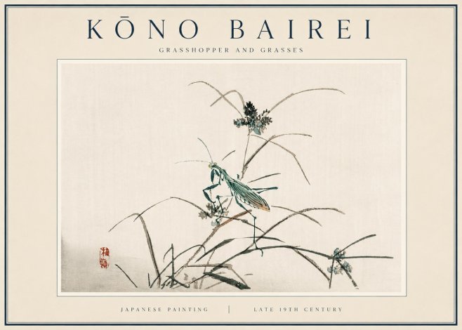 Kōno Bairei Grasshopper and Grasses No3 - Plakat