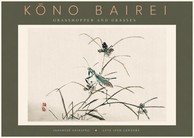 Kōno Bairei Grasshopper and Grasses No4 - Plakat