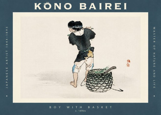 Kōno Bairei Boy with Basket No2 - Plakat