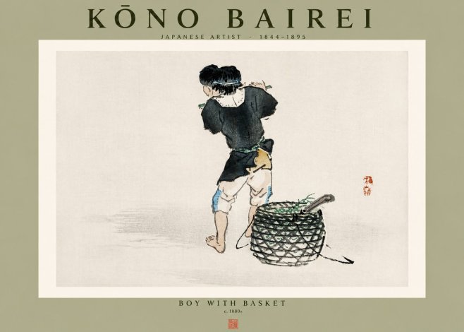 Kōno Bairei Boy with Basket No4 - Plakat