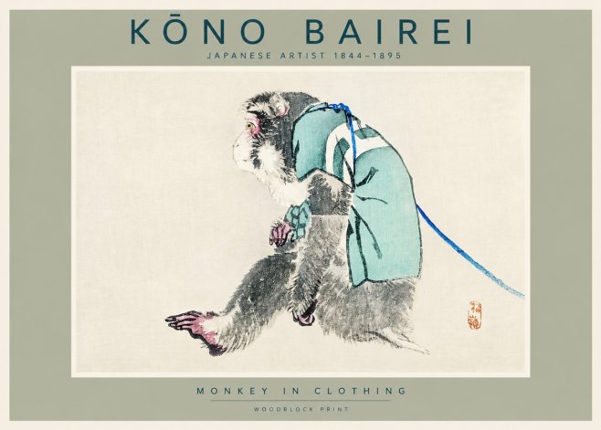 Kōno Bairei Monkey in Clothing No2 - Plakat