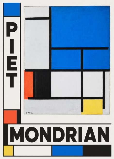 Piet Mondrian Composition with Red, Black, Blue, and Yellow No6 - Plakat