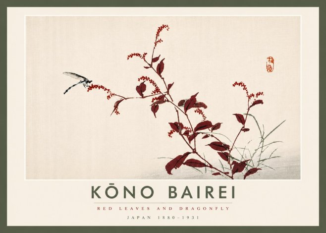Kōno Bairei Red Leaves and Dragonfly No6 - Plakat
