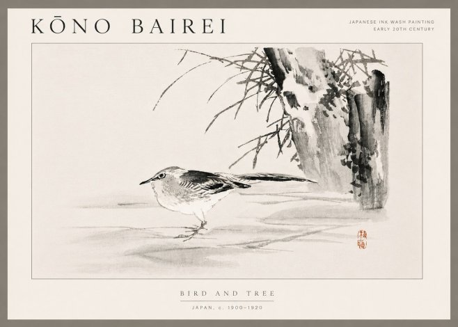 Kōno Bairei Bird and Tree No6 - Plakat