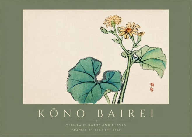 Kōno Bairei Yellow Flowers and Leaves No2 - Plakat