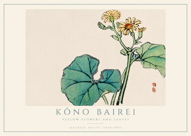 Kōno Bairei Yellow Flowers and Leaves No4 - Plakat