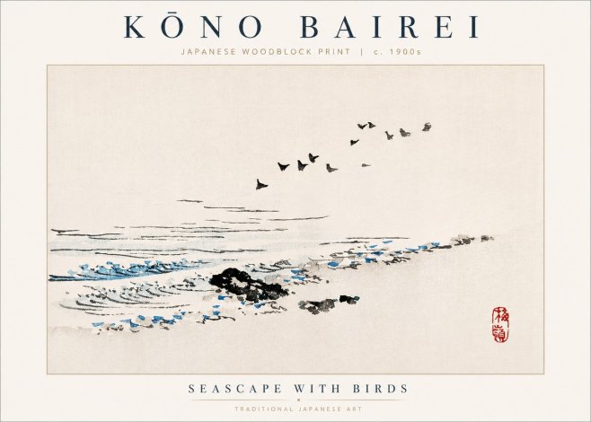 Kōno Bairei Seascape with Birds No2 - Plakat