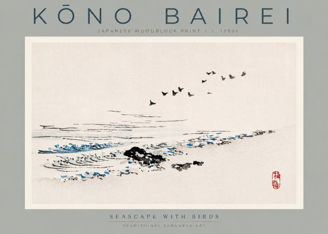 Kōno Bairei Seascape with Birds No3 - Plakat