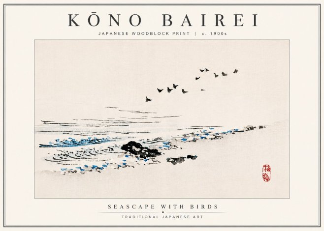 Kōno Bairei Seascape with Birds No4 - Plakat