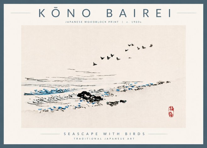 Kōno Bairei Seascape with Birds No5 - Plakat