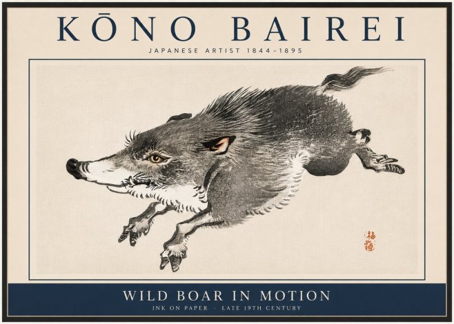 Kōno Bairei Wild Boar in Motion No3 - Plakat