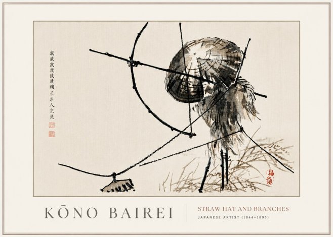 Kōno Bairei Straw Hat and Branches No4 - Plakat