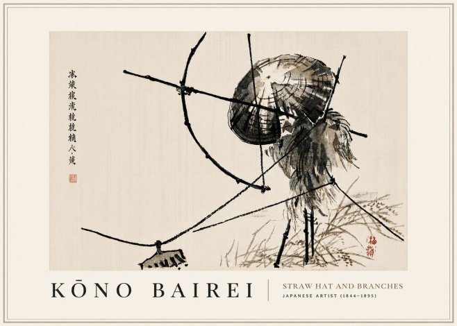 Kōno Bairei Straw Hat and Branches No6 - Plakat