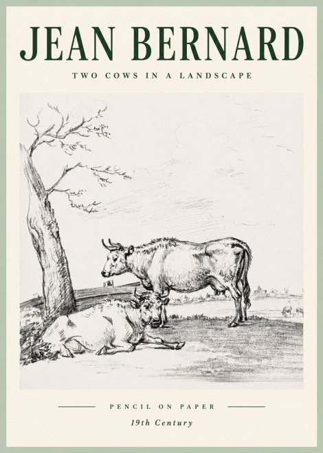 Jean Bernard Two Cows in a Landscape No5 - Plakat