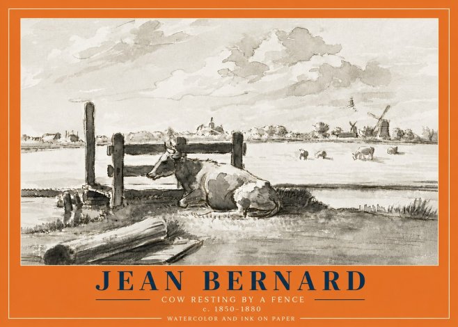 Jean Bernard Cow Resting by a Fence No6 - Plakat