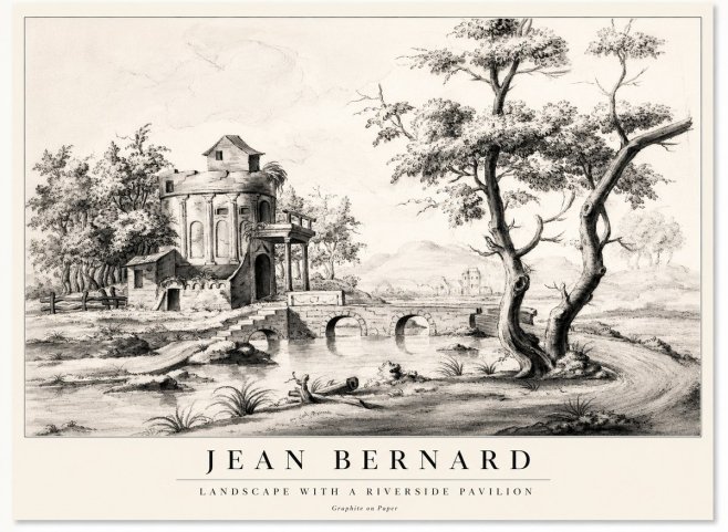 Jean Bernard Riverside Landscape with Bridge and Tower No2 - Plakat