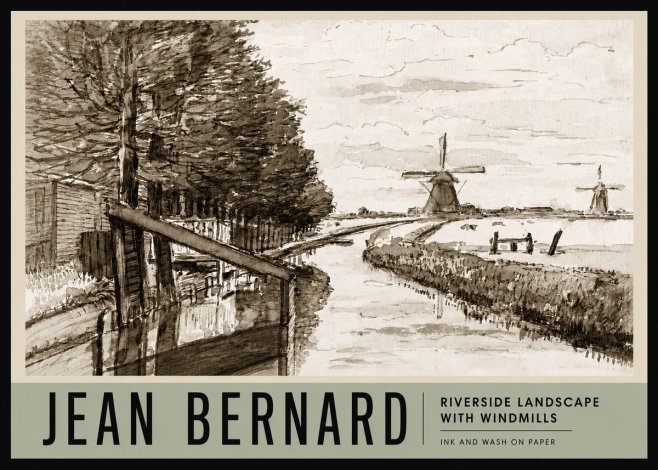Jean Bernard Riverside Landscape with Windmills No3 - Plakat