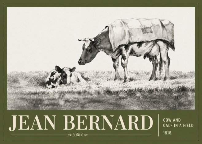 Jean Bernard Cow and Calf in a Field No6 - Plakat
