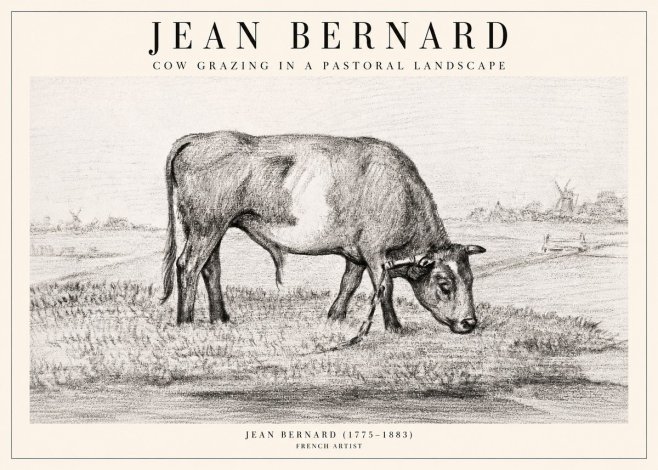 Jean Bernard Cow Grazing in a Pastoral Landscape No2 - Plakat