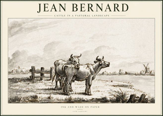 Jean Bernard Cattle in a Pastoral Landscape No1 - Plakat