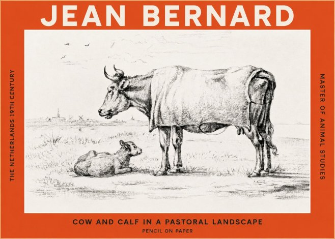 Jean Bernard Cow and Calf in a Pastoral Landscape No2 - Plakat