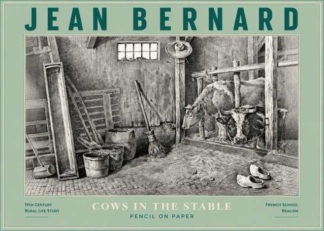 Jean Bernard Cows in the Stable No3 - Plakat