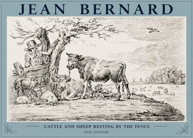Jean Bernard Cattle and Sheep Resting by the Fence No3 - Plakat
