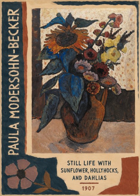 Paula Modersohn-Becker Still Life with Sunflower, Hollyhocks, and Dahlias No2 - Plakat