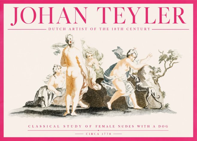 Johan Teyler Classical Study of Female Nudes with a Dog No4 - Plakat