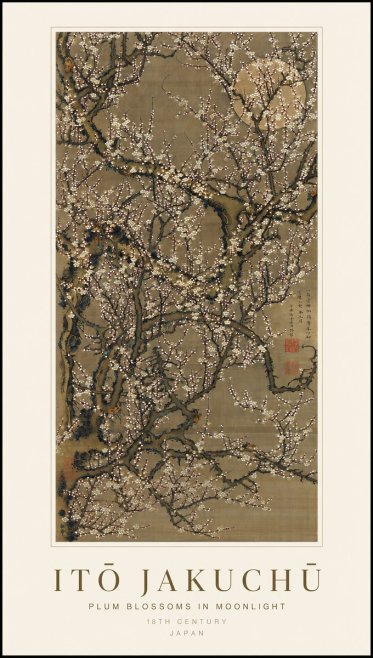 Itō Jakuchū Plum Blossoms in Moonlight No1 - Plakat
