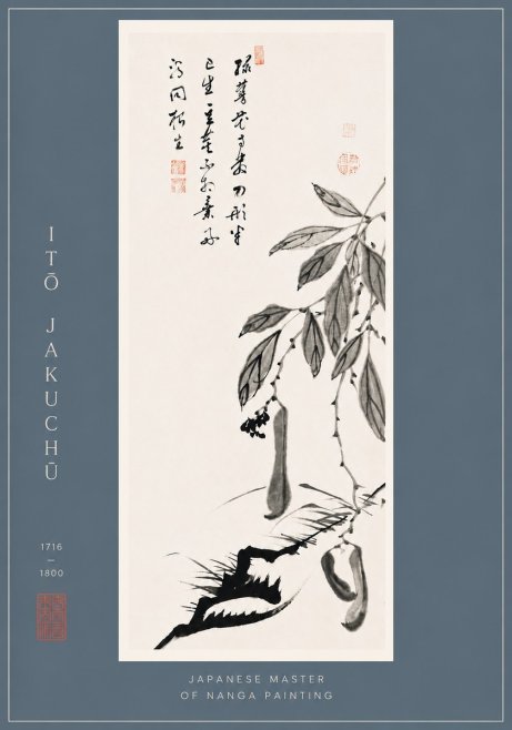 Itō Jakuchū Branch with Pods and Calligraphy No6 - Plakat