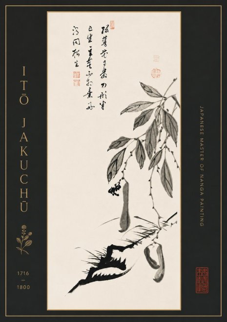 Itō Jakuchū Branch with Pods and Calligraphy No7 - Plakat