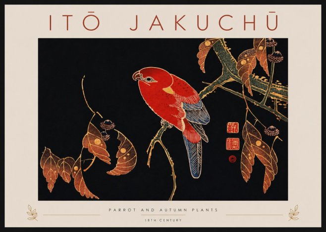 Itō Jakuchū Parrot and Autumn Plants No4 - Plakat