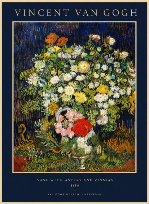 Van Gogh Vase with Asters and Zinnias No1 - Plakat