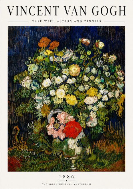 Van Gogh Vase with Asters and Zinnias No5 - Plakat