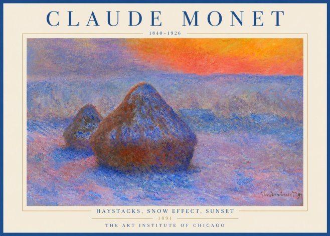 Monet Haystacks, Snow Effect, Sunset No5 - Plakat