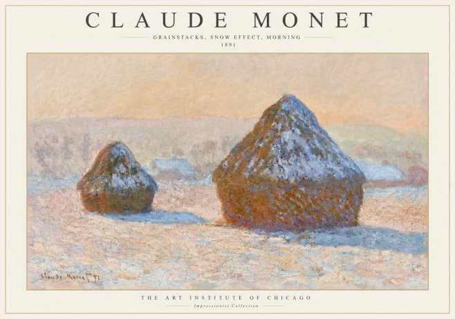Monet Grainstacks, Snow Effect, Morning No3 - Plakat