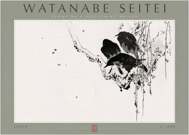 Watanabe Seitei Crows on a Blossoming Branch No4 - Plakat