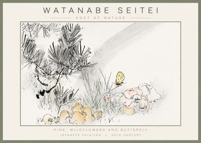 Watanabe Seitei Pine, Wildflowers and Butterfly No4 - Plakat