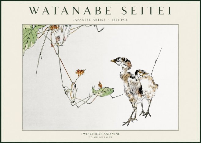 Watanabe Seitei Two Chicks and Vine No1 - Plakat