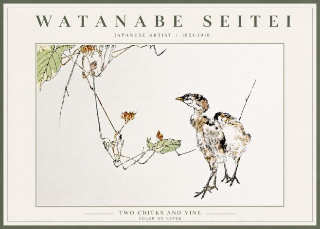 Watanabe Seitei Two Chicks and Vine No5 - Plakat