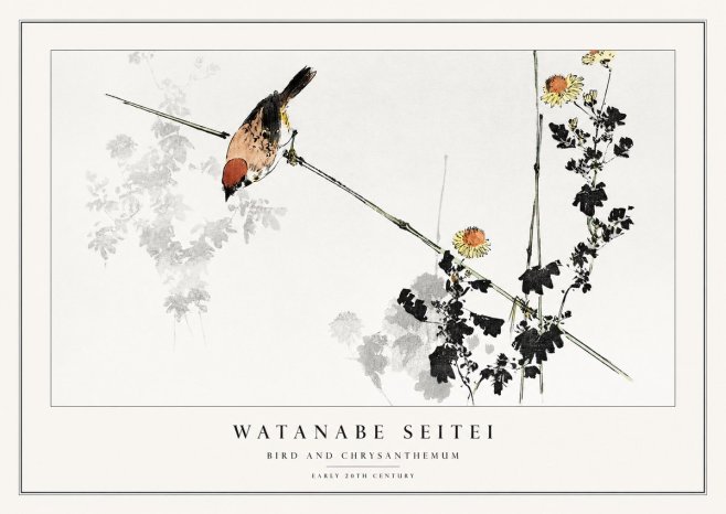 Watanabe Seitei Bird and Chrysanthemum No1 - Plakat
