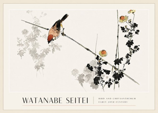 Watanabe Seitei Bird and Chrysanthemum No3 - Plakat