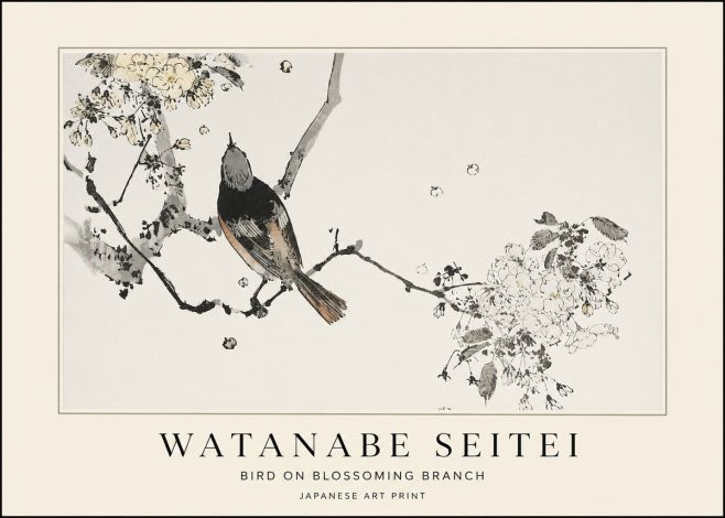 Watanabe Seitei Bird on Blossoming Branch No1 - Plakat