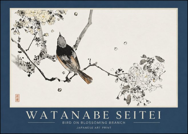 Watanabe Seitei Bird on Blossoming Branch No3 - Plakat