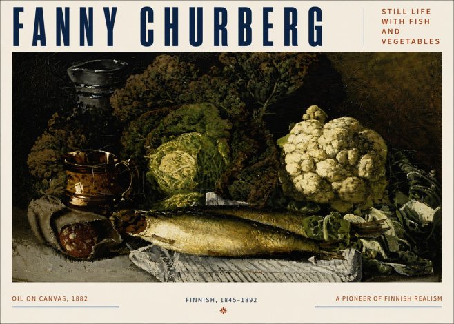 Fanny Churberg Still Life with Fish and Vegetables No5 - Plakat