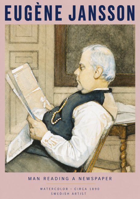 Eugène Jansson Man Reading a Newspaper No3 - Plakat