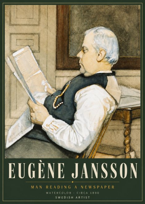 Eugène Jansson Man Reading a Newspaper No4 - Plakat